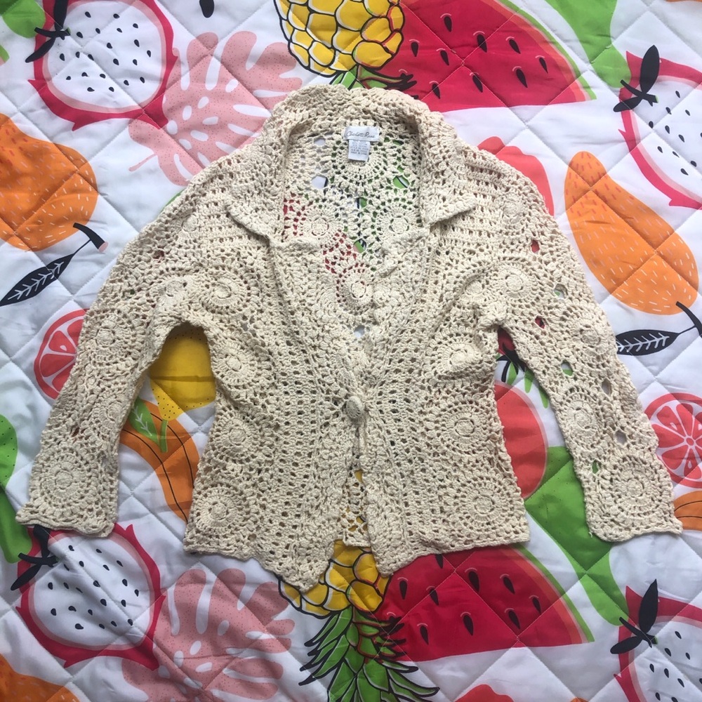 Y2K fairy-core Cream crochet cardigan with a boho vibe - Picture 2 of 8